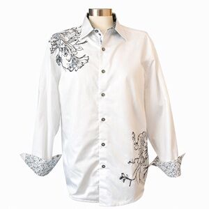 Robert Graham Classic Fit White Floral Button Down Shirt XL